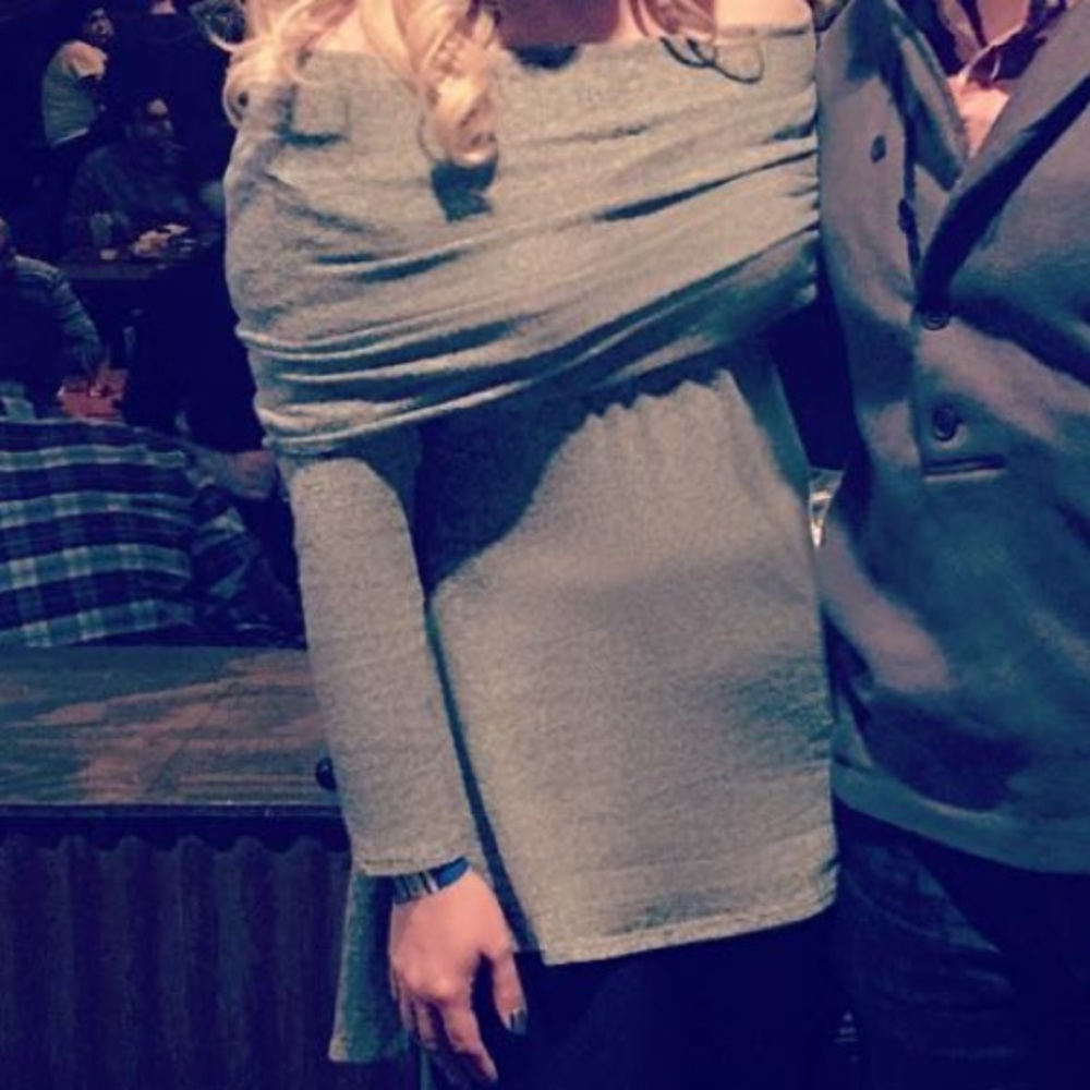 Gibson Grey Off Shoulder/Cowl Neck Sweater